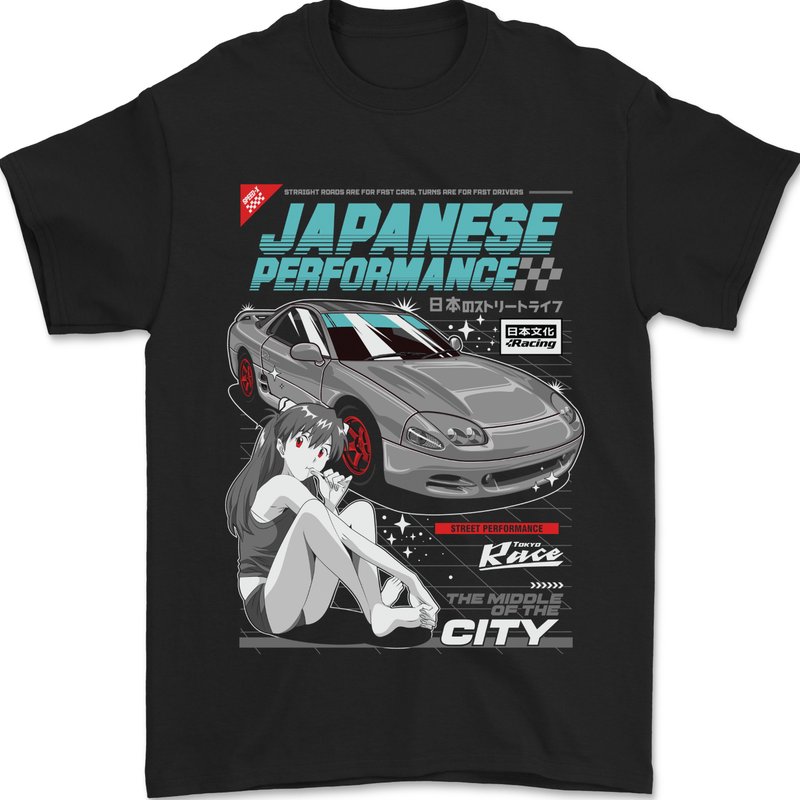 Japanese Performance Anime Car Drifting Drift Mens T-Shirt 100% Cotton Black