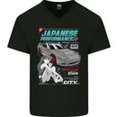 Japanese Performance Anime Car Drifting Drift Mens V-Neck Cotton T-Shirt Black
