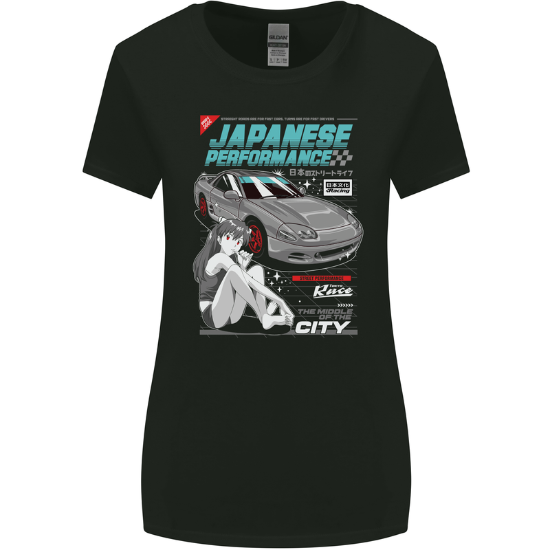 Japanese Performance Anime Car Drifting Drift Womens Wider Cut T-Shirt Black