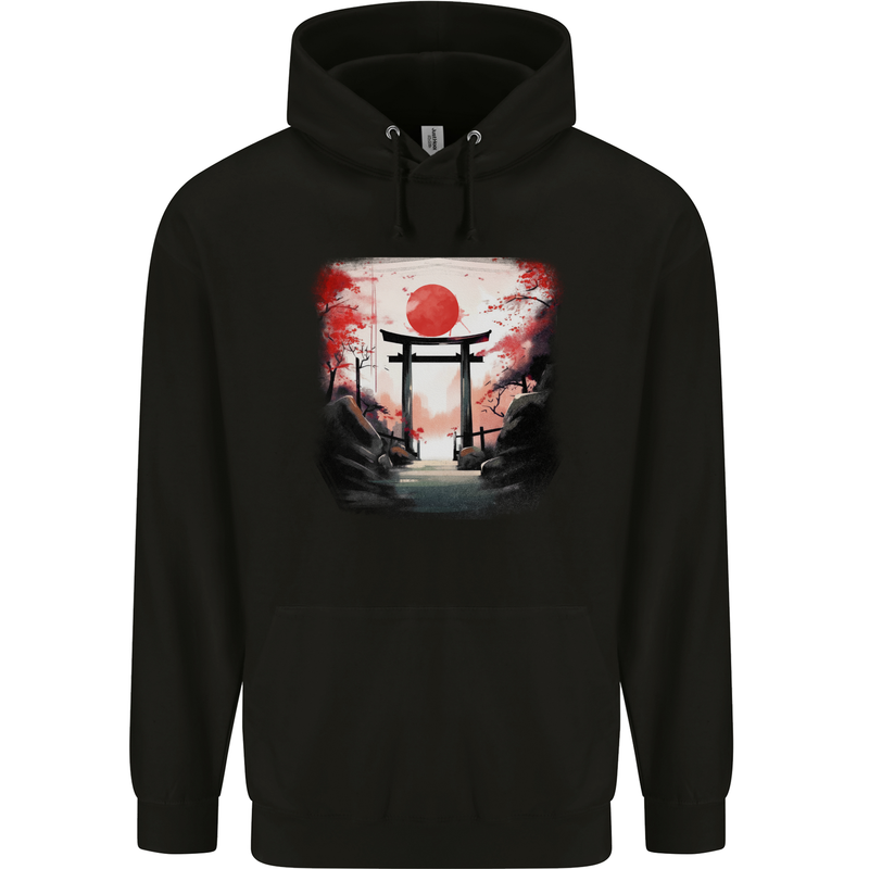 Japanese Tori Gate and Sunset Garden Childrens Kids Hoodie Black