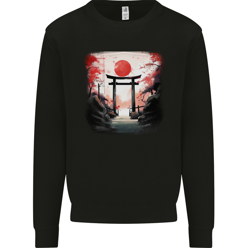 Japanese Tori Gate and Sunset Garden Kids Sweatshirt Jumper Black