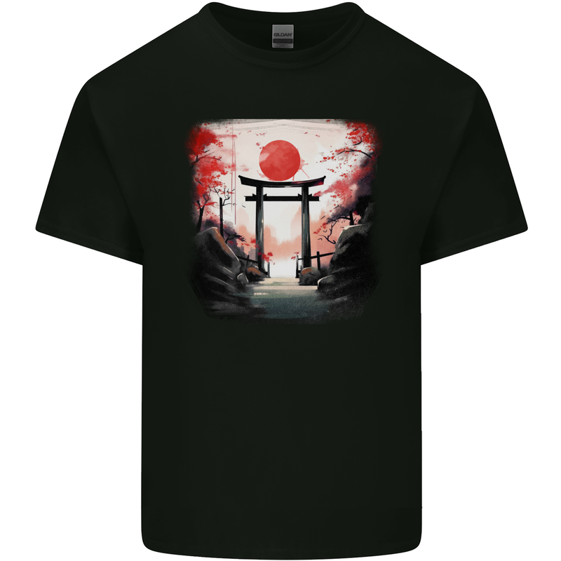 Japanese Tori Gate and Sunset Garden Kids T-Shirt Childrens Black