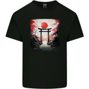 Japanese Tori Gate and Sunset Garden Mens Cotton T-Shirt Tee Top Black