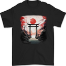 Japanese Tori Gate and Sunset Garden Mens T-Shirt 100% Cotton Black