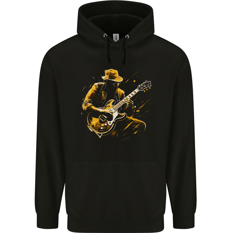 Jazz Guitar Player Guitarist Mens 80% Cotton Hoodie Black