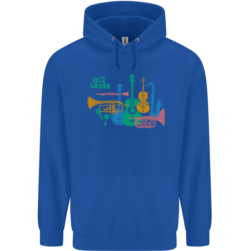 Jazz Lover Trumpet Saxophone Clarinet Childrens Kids Hoodie Royal Blue