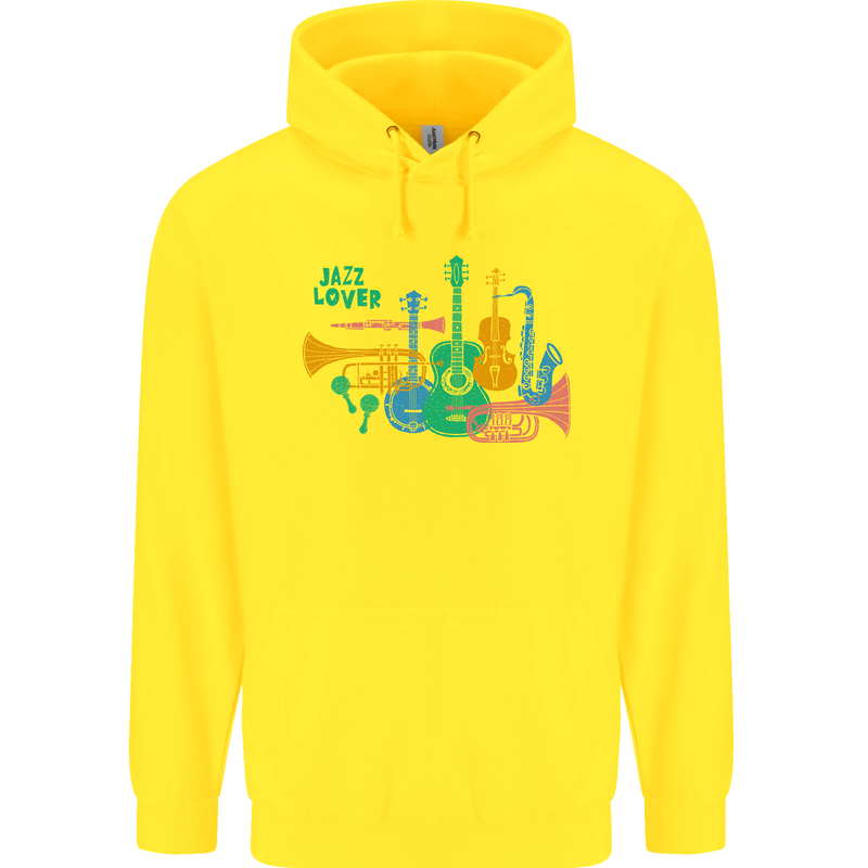 Jazz Lover Trumpet Saxophone Clarinet Childrens Kids Hoodie Yellow