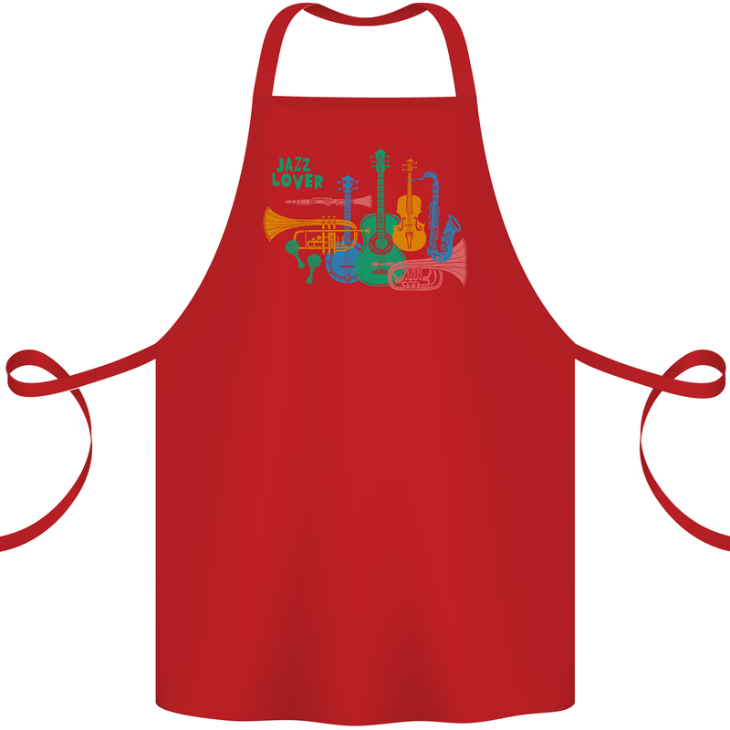 Jazz Lover Trumpet Saxophone Clarinet Cotton Apron 100% Organic Red