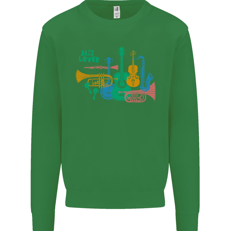 Jazz Lover Trumpet Saxophone Clarinet Kids Sweatshirt Jumper Irish Green