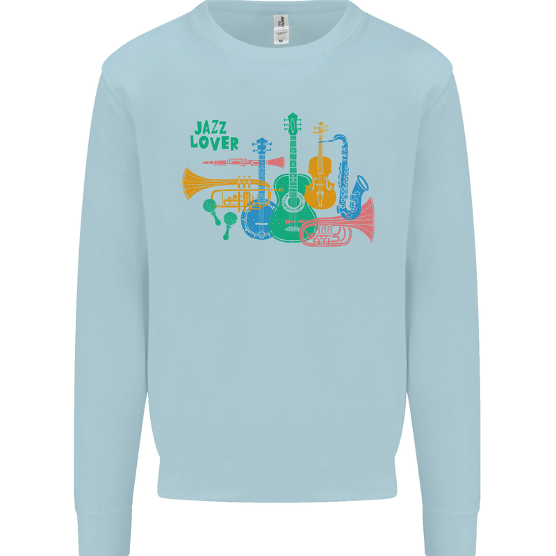 Jazz Lover Trumpet Saxophone Clarinet Kids Sweatshirt Jumper Light Blue