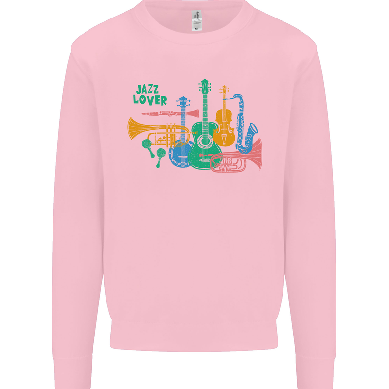 Jazz Lover Trumpet Saxophone Clarinet Kids Sweatshirt Jumper Light Pink