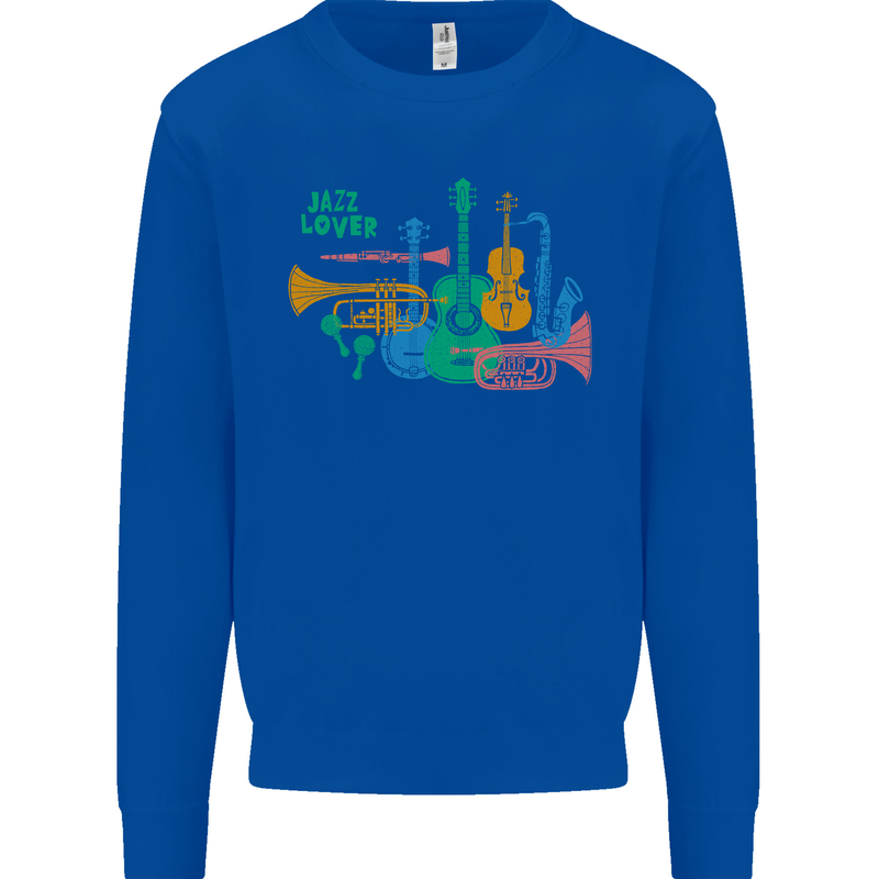 Jazz Lover Trumpet Saxophone Clarinet Kids Sweatshirt Jumper Royal Blue