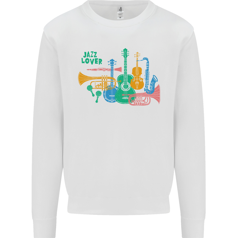 Jazz Lover Trumpet Saxophone Clarinet Kids Sweatshirt Jumper White