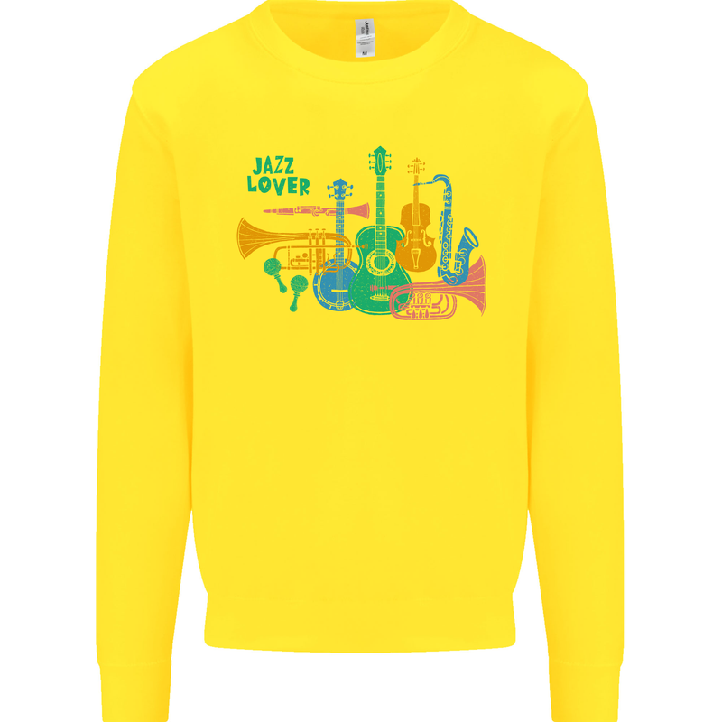 Jazz Lover Trumpet Saxophone Clarinet Kids Sweatshirt Jumper Yellow