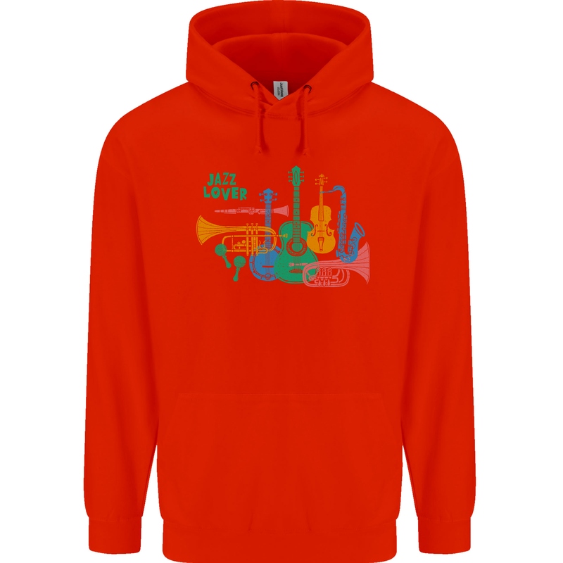 Jazz Lover Trumpet Saxophone Clarinet Mens 80% Cotton Hoodie Bright Red