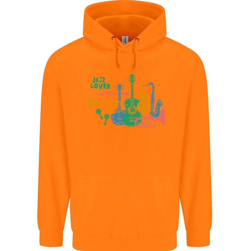 Jazz Lover Trumpet Saxophone Clarinet Mens 80% Cotton Hoodie Orange