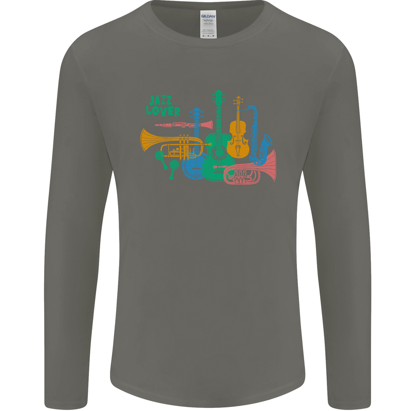 Jazz Lover Trumpet Saxophone Clarinet Mens Long Sleeve T-Shirt Charcoal