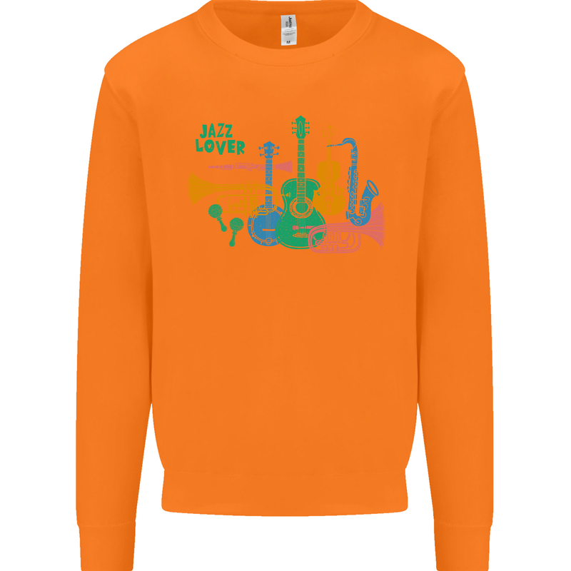 Jazz Lover Trumpet Saxophone Clarinet Mens Sweatshirt Jumper Orange