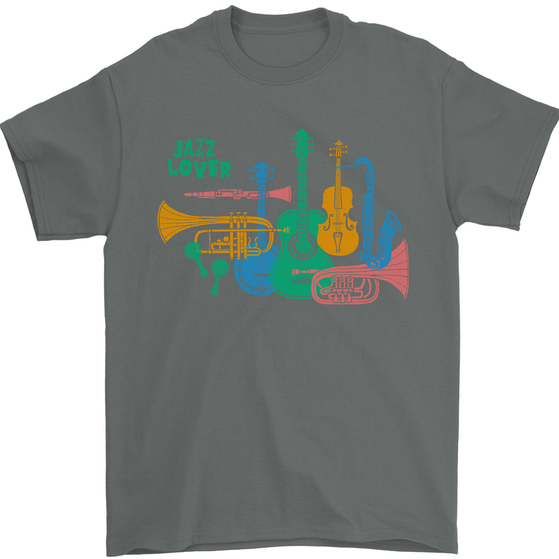 Jazz Lover Trumpet Saxophone Clarinet Mens T-Shirt 100% Cotton Charcoal