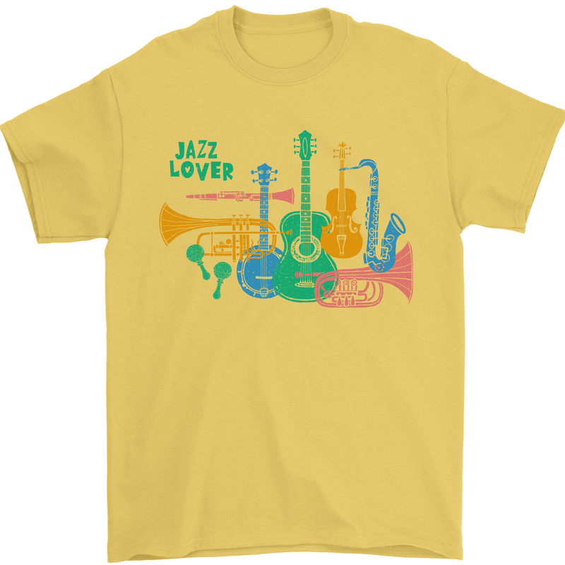 Jazz Lover Trumpet Saxophone Clarinet Mens T-Shirt 100% Cotton Yellow