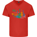 Jazz Lover Trumpet Saxophone Clarinet Mens V-Neck Cotton T-Shirt Red