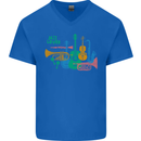 Jazz Lover Trumpet Saxophone Clarinet Mens V-Neck Cotton T-Shirt Royal Blue