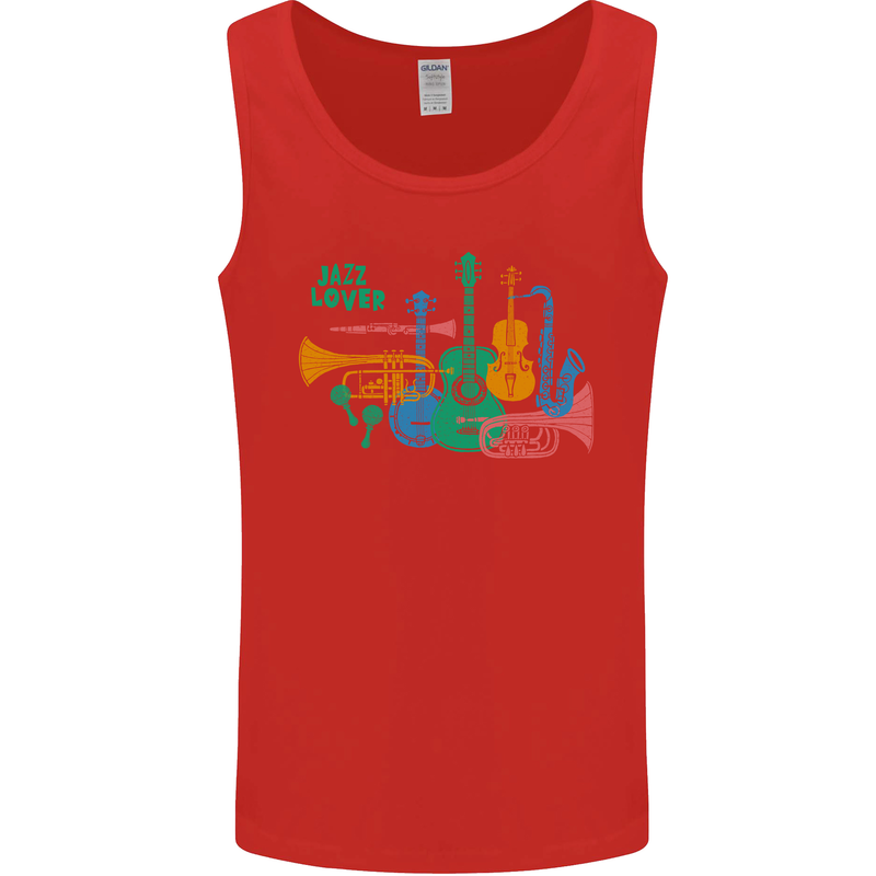 Jazz Lover Trumpet Saxophone Clarinet Mens Vest Tank Top Red