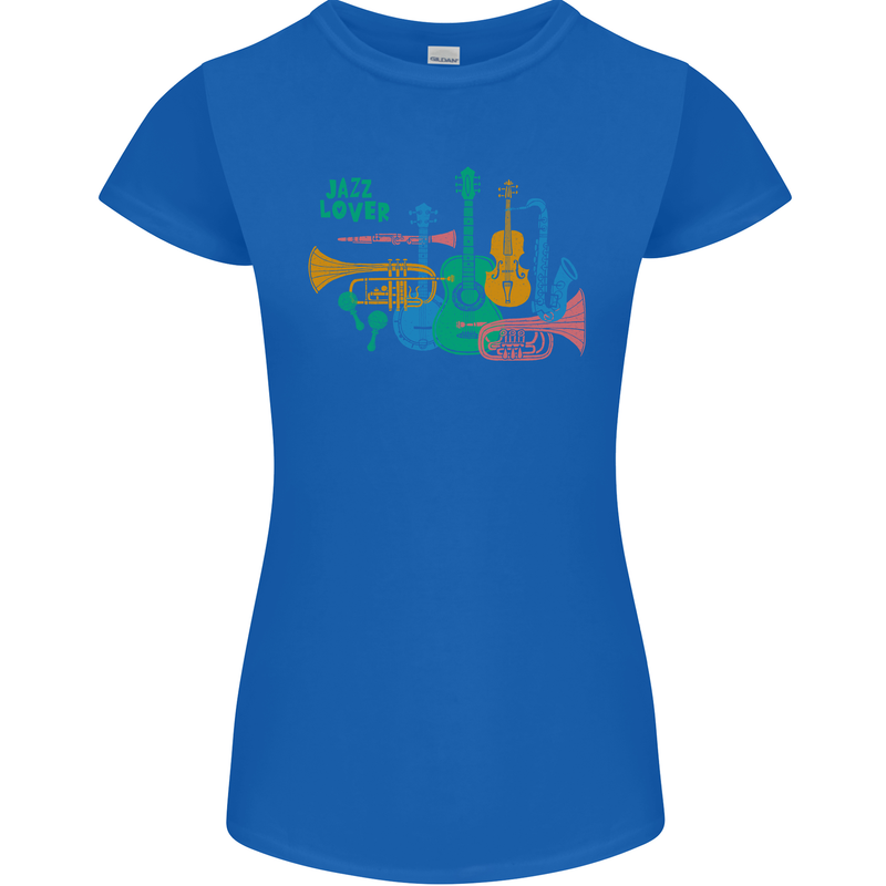 Jazz Lover Trumpet Saxophone Clarinet Womens Petite Cut T-Shirt Royal Blue