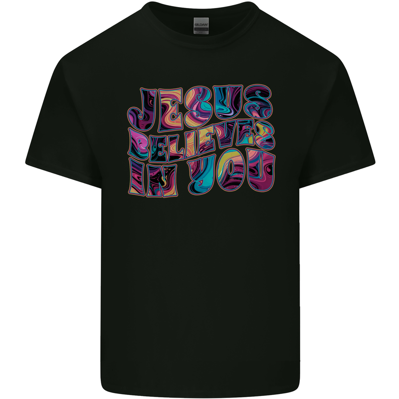 Jesus Believes In You Christian Christianity Mens Cotton T-Shirt Tee Top Black