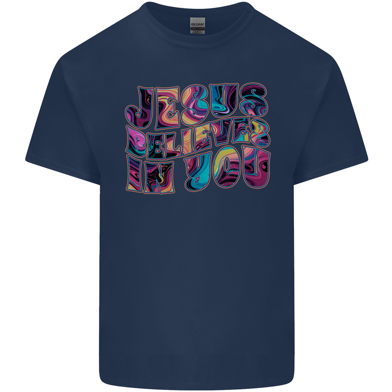 Jesus Believes In You Christian Christianity Mens Cotton T-Shirt Tee Top Navy Blue