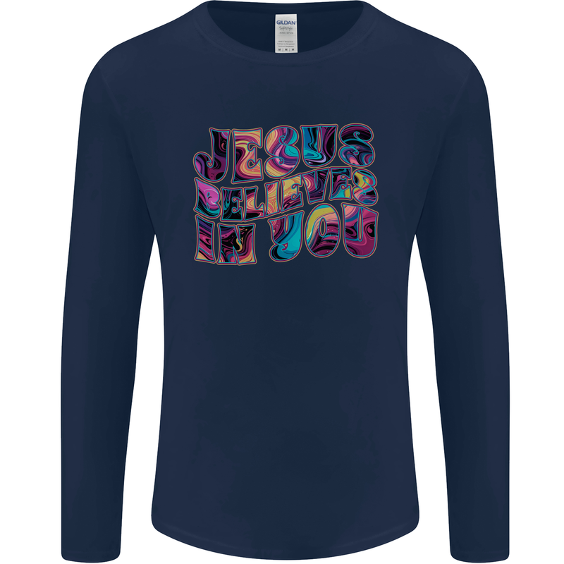 Jesus Believes In You Christian Christianity Mens Long Sleeve T-Shirt Navy Blue