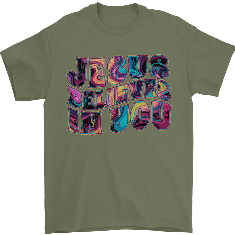Jesus Believes In You Christian Christianity Mens T-Shirt 100% Cotton Military Green