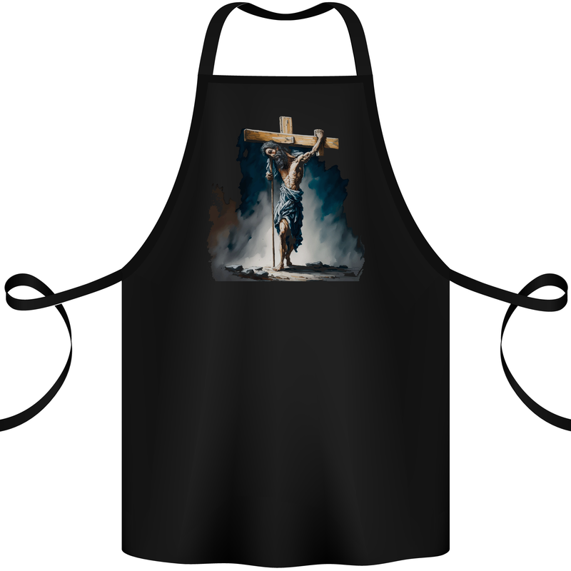 Jesus Christ Carrying His Cross Cotton Apron 100% Organic Black