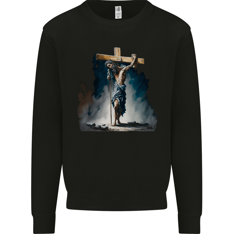 Jesus Christ Carrying His Cross Mens Sweatshirt Jumper Black