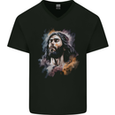 Jesus Christ Mens V-Neck Cotton T-Shirt Black