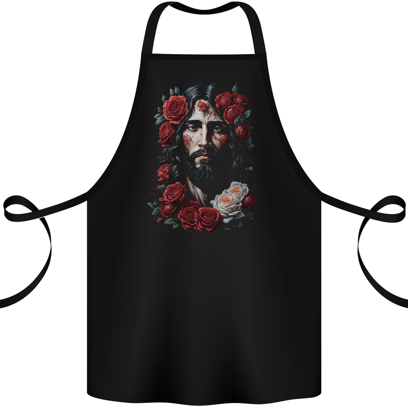 Jesus Christ With Roses Cotton Apron 100% Organic Black