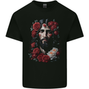 Jesus Christ With Roses Kids T-Shirt Childrens Black