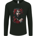 Jesus Christ With Roses Mens Long Sleeve T-Shirt Black