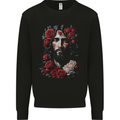 Jesus Christ With Roses Mens Sweatshirt Jumper Black