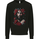 Jesus Christ With Roses Mens Sweatshirt Jumper Black