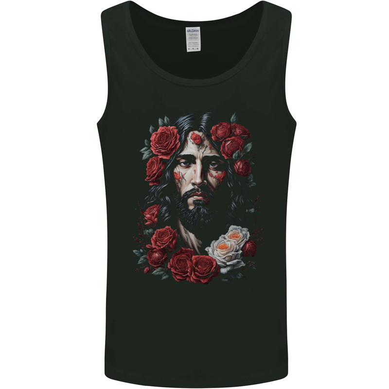Jesus Christ With Roses Mens Vest Tank Top Black