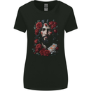 Jesus Christ With Roses Womens Wider Cut T-Shirt Black