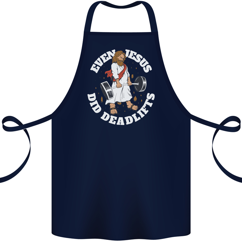 Jesus Deadlift Funny Gym Bodybuilding Training Cotton Apron 100% Organic Navy Blue