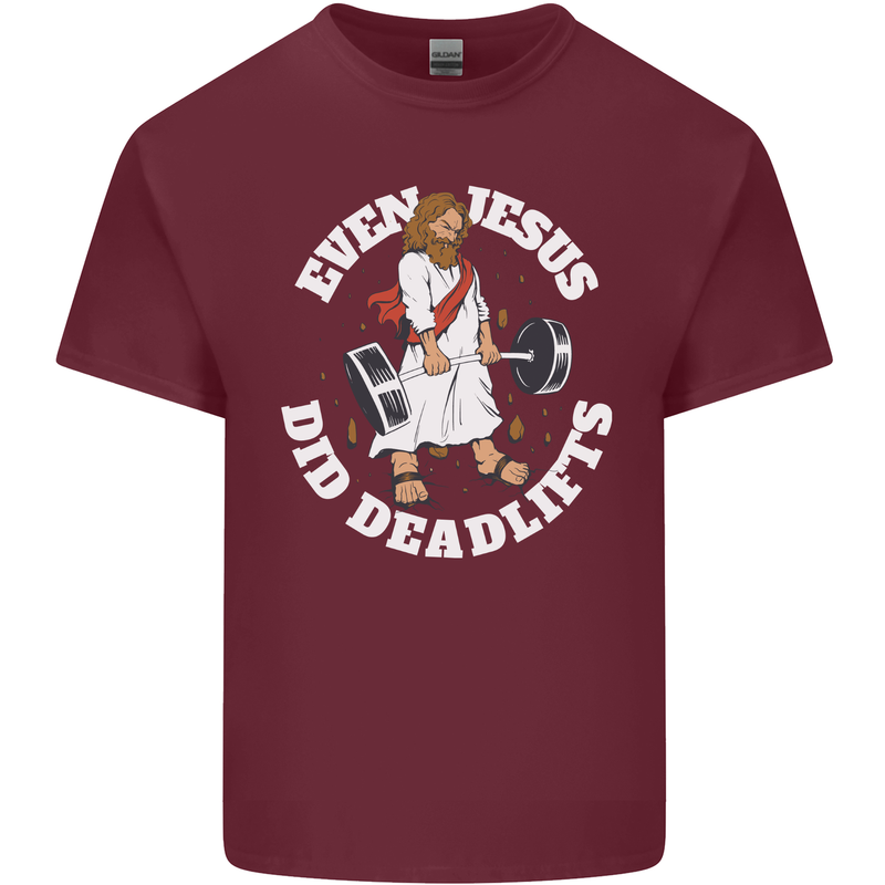 Jesus Deadlift Funny Gym Bodybuilding Training Mens Cotton T-Shirt Tee Top Maroon
