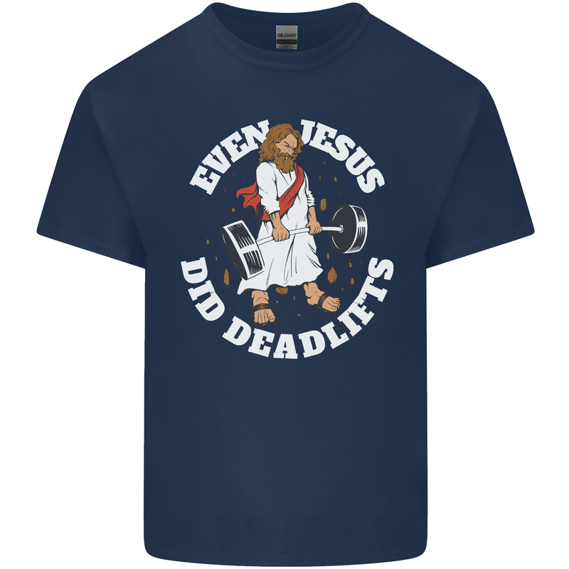 Jesus Deadlift Funny Gym Bodybuilding Training Mens Cotton T-Shirt Tee Top Navy Blue
