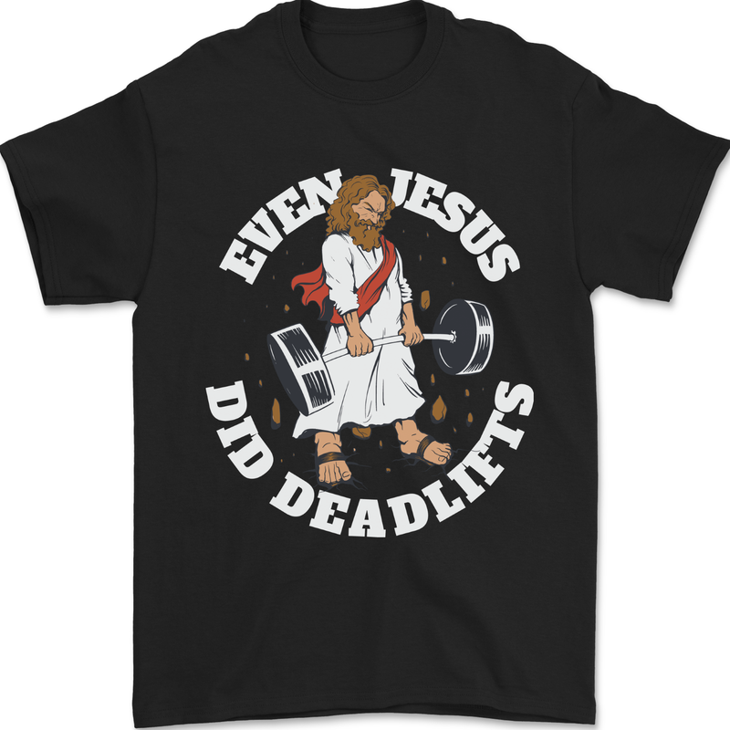 Jesus Deadlift Funny Gym Bodybuilding Training Mens T-Shirt 100% Cotton Black