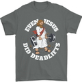 Jesus Deadlift Funny Gym Bodybuilding Training Mens T-Shirt 100% Cotton Charcoal