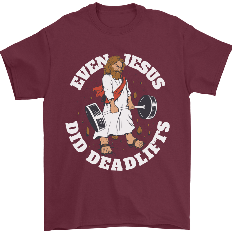 Jesus Deadlift Funny Gym Bodybuilding Training Mens T-Shirt 100% Cotton Maroon