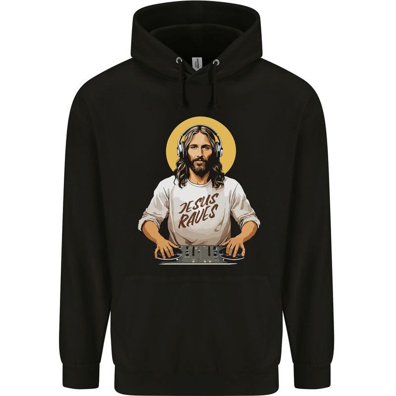 Jesus Raves Funny DJ Music Decks Christian Childrens Kids Hoodie Black