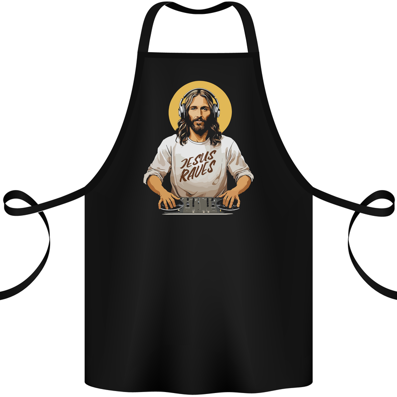 Jesus Raves Funny DJ Music Decks Christian Cotton Apron 100% Organic Black